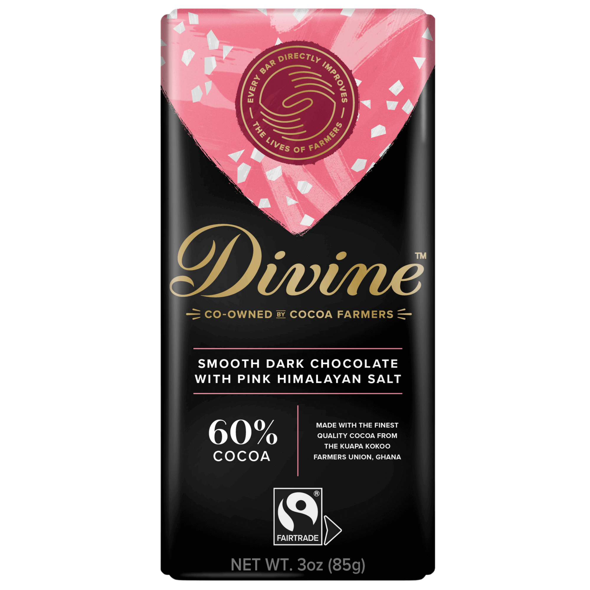 Divine 60% Dark Chocolate with Pink Himalayan Salt | Free 1-3 Day