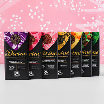 a group of vegan divine chocolate bars